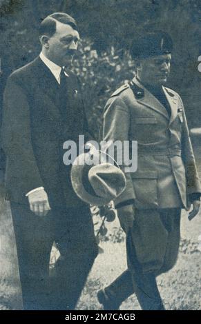 Deutscher Diktator Adolf Hitler und italienischer Diktator Benito Mussolini in Venedig, Italien 1934 Stockfoto