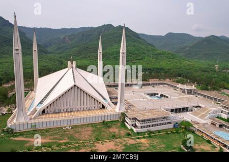 Wunderschöner Blick aus der Vogelperspektive auf die Shah Faisal Moschee Islamabad Stockfoto