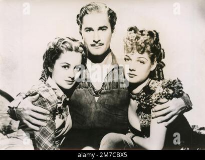 Amerikanische Schauspieler Olivia De Havilland, Errol Flynn und Ann Sheridan im Film Dodge City, USA 1939 Stockfoto