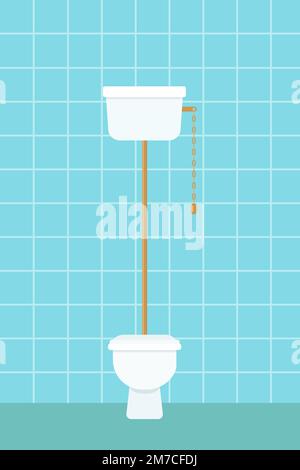 Retro-Toilette auf blauem Hintergrund. Innenraumkonzept Stock Vektor