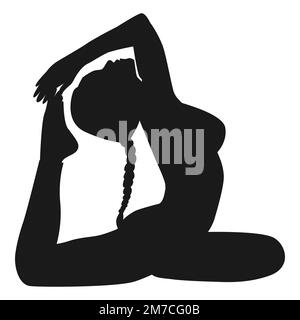 Yoga-Silhouette „King Pigeon“-Pose für junge Frauen. Logo, Symbol. Isolierter weißer Hintergrund. Vektordarstellung Stock Vektor