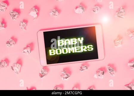 Schreiben mit dem Text Baby Boomers. Eine Geschäftsidee, die in Jahren nach dem Zweiten Weltkrieg geboren wurde Stockfoto