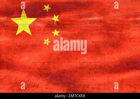 Chinaflagge - realistischer gewellter Textilflaggenhintergrund Stockfoto