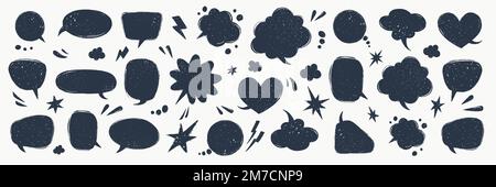 Sprechblasen eingestellt. Verschiedene Talk Ballon Formen im Vintage-Stil mit Grunge-Textur. Handgezeichnete Infografik-Vektorsammlung. Stock Vektor