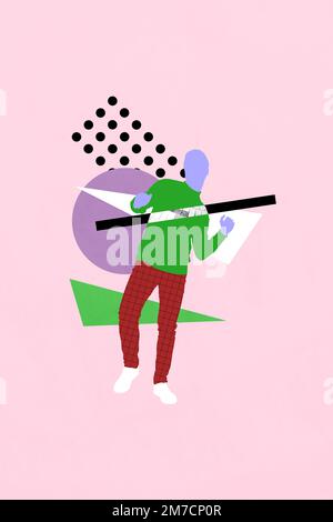 Creative Photo 3D Collage Kunstwerk Poster Bild von Crazy man No Face Eyes Celebrate Weekend Have fun Isolation on painting background Stockfoto