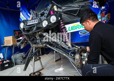X-RAID Yamaha Supported Team, Yamaha, SSV, FIA W2RC, Mechanics at Work während des restlichen Tages des Dakar 2023 in Riad, am 9. Januar 2023 in Riad, Saudi-Arabien - Foto: Florent Gooden/DPPI/LiveMedia Stockfoto