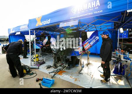 X-RAID Yamaha Supported Team, Yamaha, SSV, FIA W2RC, Mechanics at Work während des restlichen Tages des Dakar 2023 in Riad, am 9. Januar 2023 in Riad, Saudi-Arabien - Foto: Florent Gooden/DPPI/LiveMedia Stockfoto