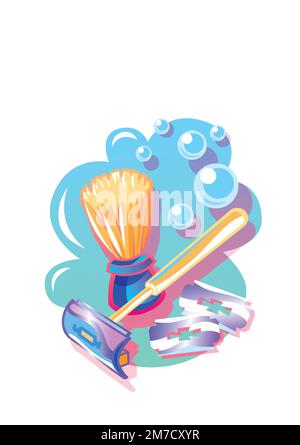 Rasierer und Bürste isoliert auf weißem Hintergrund. Vektordarstellung in flacher Form. Stock Vektor