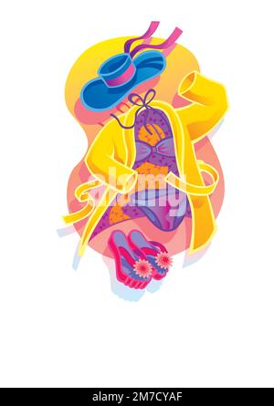 Set mit wunderschöner Damenbekleidung isoliert auf weißem Hintergrund. Vektordarstellung in flacher Form. Stock Vektor