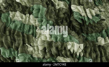 Detail eines Felsens mit grünen Varianten. Voller Kurven und glatt. Nahaufnahme von Steinen, Textur dramatisch. 3D-Rendering Stockfoto