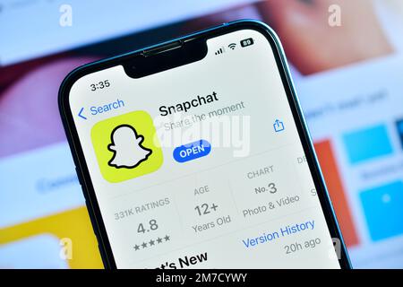 Neu Delhi, Indien – 07. Januar 2023: Nahaufnahme von Snapchat auf Smartphone Stockfoto