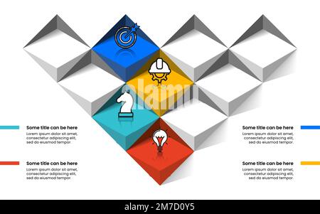 Infografik-Vorlage mit Symbolen und 4 Optionen oder Schritten. Abstrakte Treppen. Kann für Workflow-Layout, Diagramm, Banner, webdesign verwendet werden. Vektor-Illustration Stock Vektor