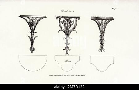 Halterungen aus dem Handbuch des Schrankmachers und Polsterers; oder, Repository of Designs for every article of Household Furniture in the Newest and Most Approved Taste mit einer Vielzahl von Mustern von A. Hepplewhite and Co Publication Date 1897 Reprint. Ursprünglich veröffentlicht: London : I. & J. Taylor, 1794 Stockfoto