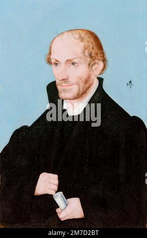 Philip Melanchthon (1497-1560) war ein deutscher lutherischer Reformer und Mitwirkender von Martin Luther, der 1540-1560 von Lucas Cranach, dem Ältesten, Porträt in Öl an der Wand malte Stockfoto