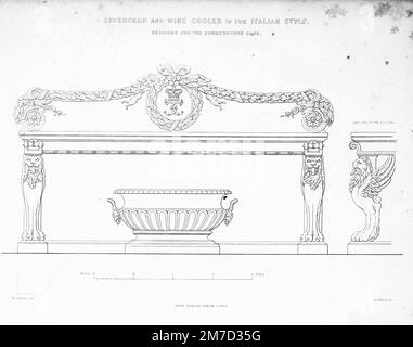 Sideboard und Winecooler, ausgeführt in Mahagoni, für den Speisesaal des Konservativen Clubs aus der Schatzkammer des praktischen Schatzmachers und Polsterers Schatzkammer der Designs : Hauseinrichtung und Dekorationsassistent : in Griechen, Italienisch, Renaissance, Louis-Quatorze, Gothic, TUDOR- und elisabethanische Stile : durchdrungen mit Entwürfen, die für die königlichen Paläste und für einige der wichtigsten Villen des Adels und des Adlers sowie Clubhäuser von Henry Whitaker, 1847, ausgeführt wurden Stockfoto