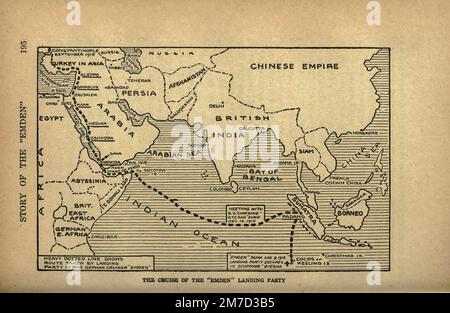 Kreuzfahrt der Emden Landing Party aus dem Buch The Story of the Great war; die vollständigen historischen Aufzeichnungen der Ereignisse bis dato DIPLOMATISCHE UND STAATLICHE PAPIERE von Reynolds, Francis Joseph, 1867-1937; Churchill, Allen Leon; Miller, Francis Trevelyan, 1877-1959; Wood, Leonard, 1860-1927; Knight, Austin Melvin, 1854-1927; Palmer, Frederick, 1873-1958; Simonds, Frank Herbert, 1878-; Ruhl, Arthur Brown, 1876. Band III Veröffentlicht 1920 Stockfoto