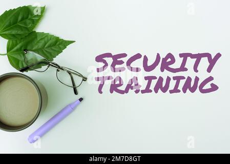 Textunterschrift zur Präsentation der Sicherheitsschulung. Unternehmensübersicht mit Schulungen zum Sicherheitsbewusstsein für Endbenutzer Stockfoto