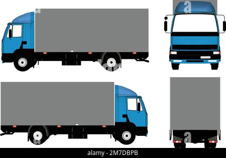 Vector-Lkw-Vorlage auf Weiß isoliert für Fahrzeugmarke und Werbung. EPS-10 segmentiert und geschichtet mit Transparenzeffekten für eine cli verfügbar Stock Vektor