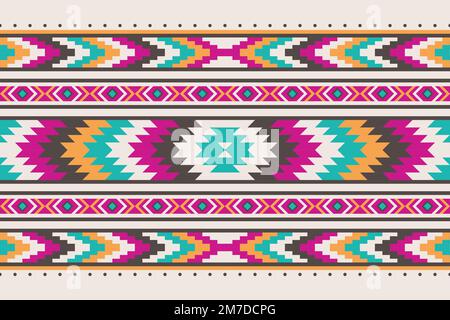Geometrisches ethnisches Muster nahtlos. Stilvoller, farbenfroher Textilstoff mit amerikanischer Aztekenart. Design für Hintergrund, Tapete, Stoff, Teppich, Ornamente, Stock Vektor