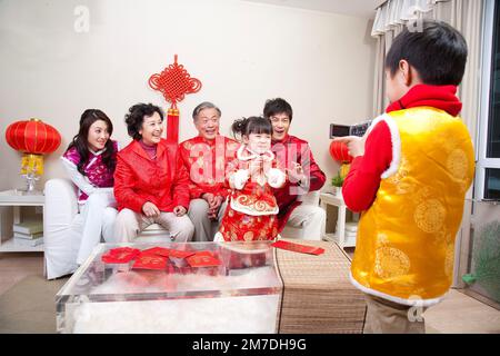 Familienleben mit traditionellen chinesischen Stil Stockfoto