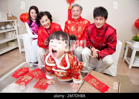 Familienleben mit traditionellen chinesischen Stil Stockfoto