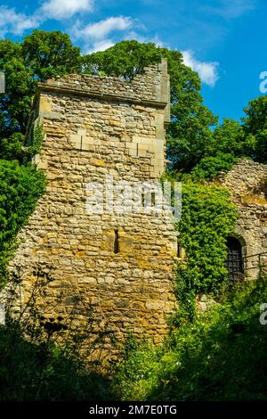 Überreste von Pickering Castle, einer Festung von motte und bailey in North Yorkshire England, Großbritannien, die ursprünglich von den Normannen im Jahr 1070 erbaut wurde. Stockfoto