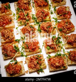 Set mit Tartar-Snacks auf Event-Catering Stockfoto