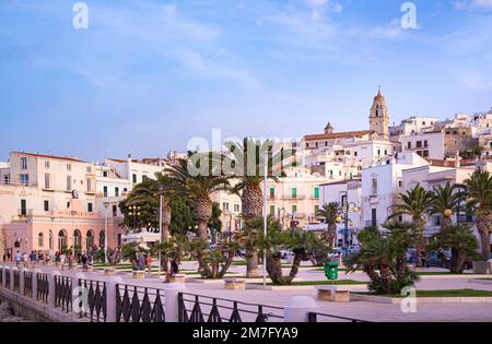 Vieste, Foggia, Italien 29. Juni 2021 Blick über die historische Altstadt von Vieste, Gargano, Apulien, Italien Stockfoto