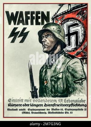 1941 Waffen SS Rekrutierungsposter 1941-Waffen-SS.-Eintritt-mit-vollendetem-17-Lebensjahr-Nazi Deutschland Stockfoto