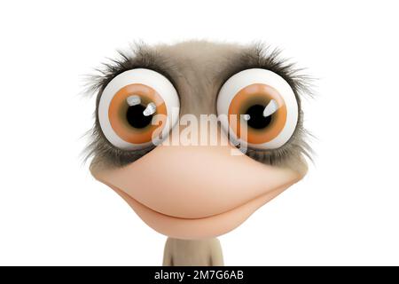 Lustiges, seltsames Monster, das mit großen Augen lächelt – Digitale 3D-Illustration isoliert auf weißem Hintergrund Stockfoto