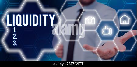 Konzeptionelle Bezeichnung Liquidität. Wortschreibung zu Bargeld und Banksalden Markliquidität Stundungsaktien Stockfoto