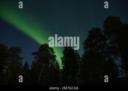 Nordlichter in der Nähe der Stadt Kirkenes, Norwegen, im Winter. Stockfoto