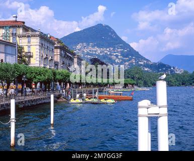 Ufer des Luganer Sees, Lugano, Lugano, Tessin, Schweiz Stockfoto