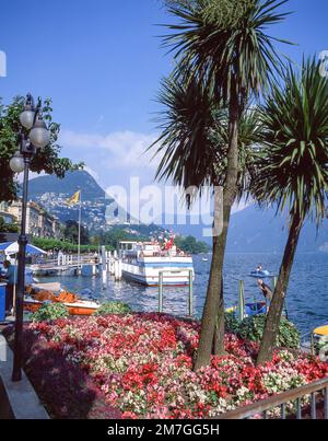 Ufer des Luganer Sees, Lugano, Lugano, Tessin, Schweiz Stockfoto