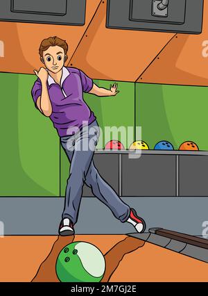 Bowling Sport Farbige Cartoon-Illustration Stock Vektor