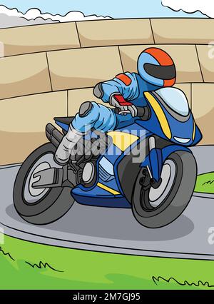 Motorradrennen – Farbige Cartoon-Illustration Stock Vektor