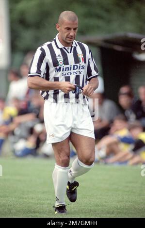 Italien, Villar Perosa Turin 08-10-1995 : Juventus FC Spieler Gianluca Vialli in Aktion während des Freundschaftsspiels Juventus - Juve Primavera Stockfoto