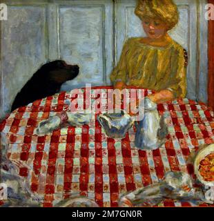 Le Dejeuner du chien - das Mittagessen des Hundes 1910 von Pierre Bonnard (1867 − 1947) Frankreich Französisch die rote karierte Tischdecke oder das Mittagessen des Hundes Stockfoto