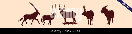 Wilde Tiere. Silhouettenfiguren. Lichtung im Sumpf. Gras und Schilf. Isoliert auf grauem Hintergrund. Vektor Stock Vektor