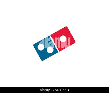 Domino's Pizza Group, gedrehtes Logo, weißer Hintergrund B Stockfoto