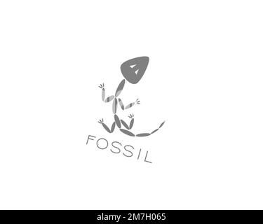 Fossil-Software, gedrehtes Logo, weißer Hintergrund B Stockfoto