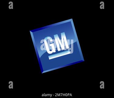 GM Colmotores, gedrehtes Logo, schwarzer Hintergrund Stockfoto