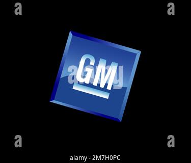 GM Colmotores, gedrehtes Logo, schwarzer Hintergrund B Stockfoto