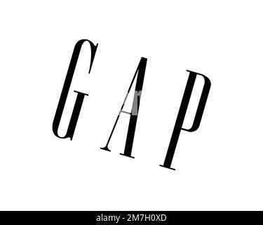 GAP Inc. Gedrehtes Logo, weißer Hintergrund B Stockfoto