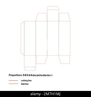 Stanzen von Verpackungen mit Schneide- und Falzlinien. Vektor. Stock Vektor