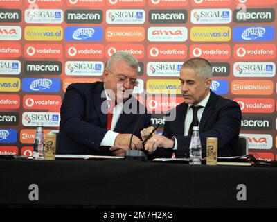 Tirana, Albanien. 09. Januar 2023, Tirana - Albanien. Vorstellung des neuen Managers der albanischen Fußballnationalmannschaft, Sylvinho, und seiner Mitarbeiter Kredit: Nderim Kaceli/Alamy Live News Stockfoto