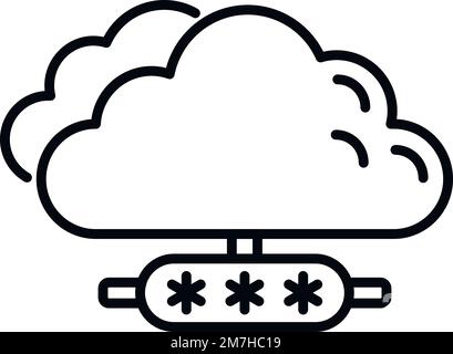 Konturvektor des Symbols für sichere Cloud-Daten. Codeschloss. Computerpasswort Stock Vektor