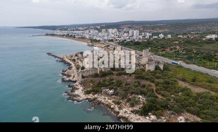 Mädchen Burg Kiz Kalesi Drohne Photo, Erdemli Mersin, Türkei Stockfoto