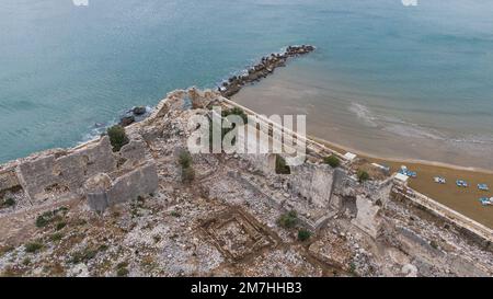 Mädchen Burg Kiz Kalesi Drohne Photo, Erdemli Mersin, Türkei Stockfoto