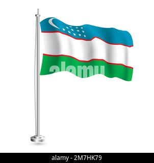 Usbekische Flagge. Isolierte realistische Wellenflagge des Usbekistan-Landes auf Flaggenmast. Vektordarstellung. Stock Vektor